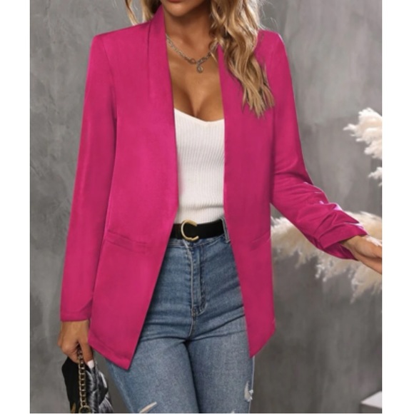 Classic khaki business casual open front blazer - Picture 10 of 16